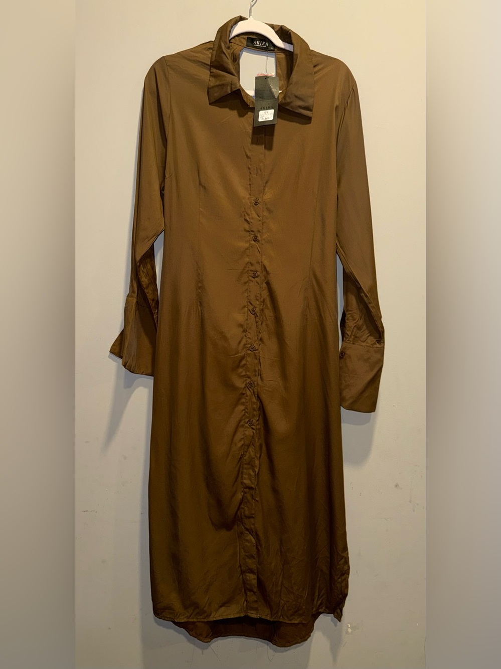 AKIRA Brown Long Sleeve Shirt Dress